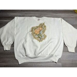 Vintage NOS Sweatshirt Floral Rose Glitter Coquette Size 2XL Made in USA‎